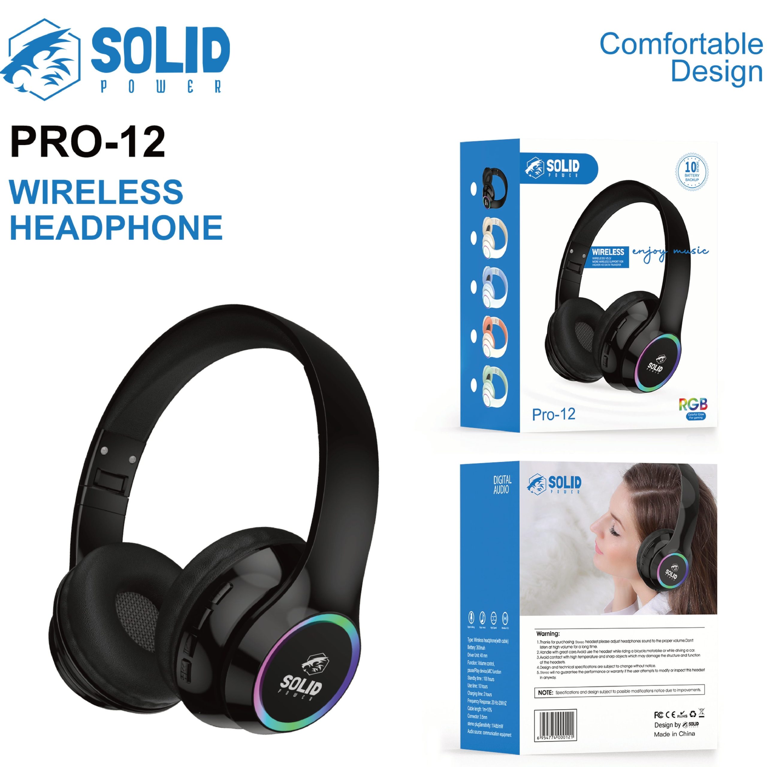 SOLID POWER RGB Wireless Headphone (PRO-12) - Image 5