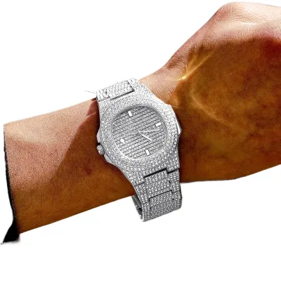 Rose Gold/Silver Iced Watch For Unisex - Image 2