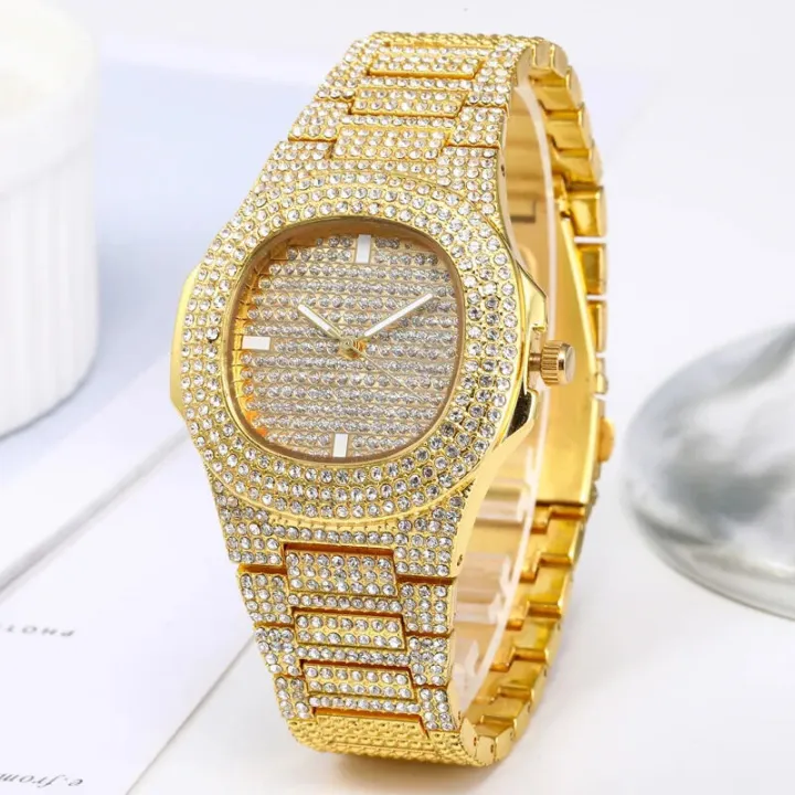 Rose Gold/Silver Iced Watch For Unisex